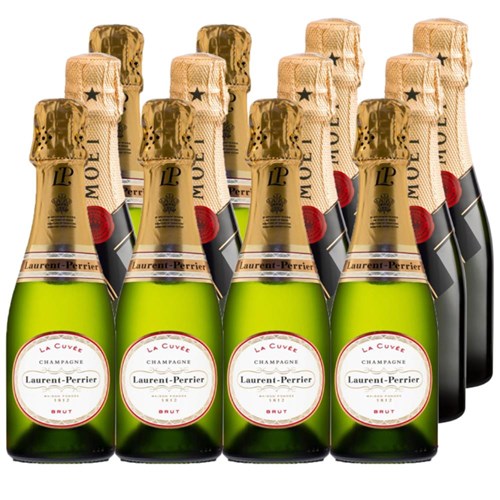 Case of 12 Bottles of Mini Champagne Moet Brut and Laurent Perrier Brut 20cl – Ideal for Parties or Giveaways